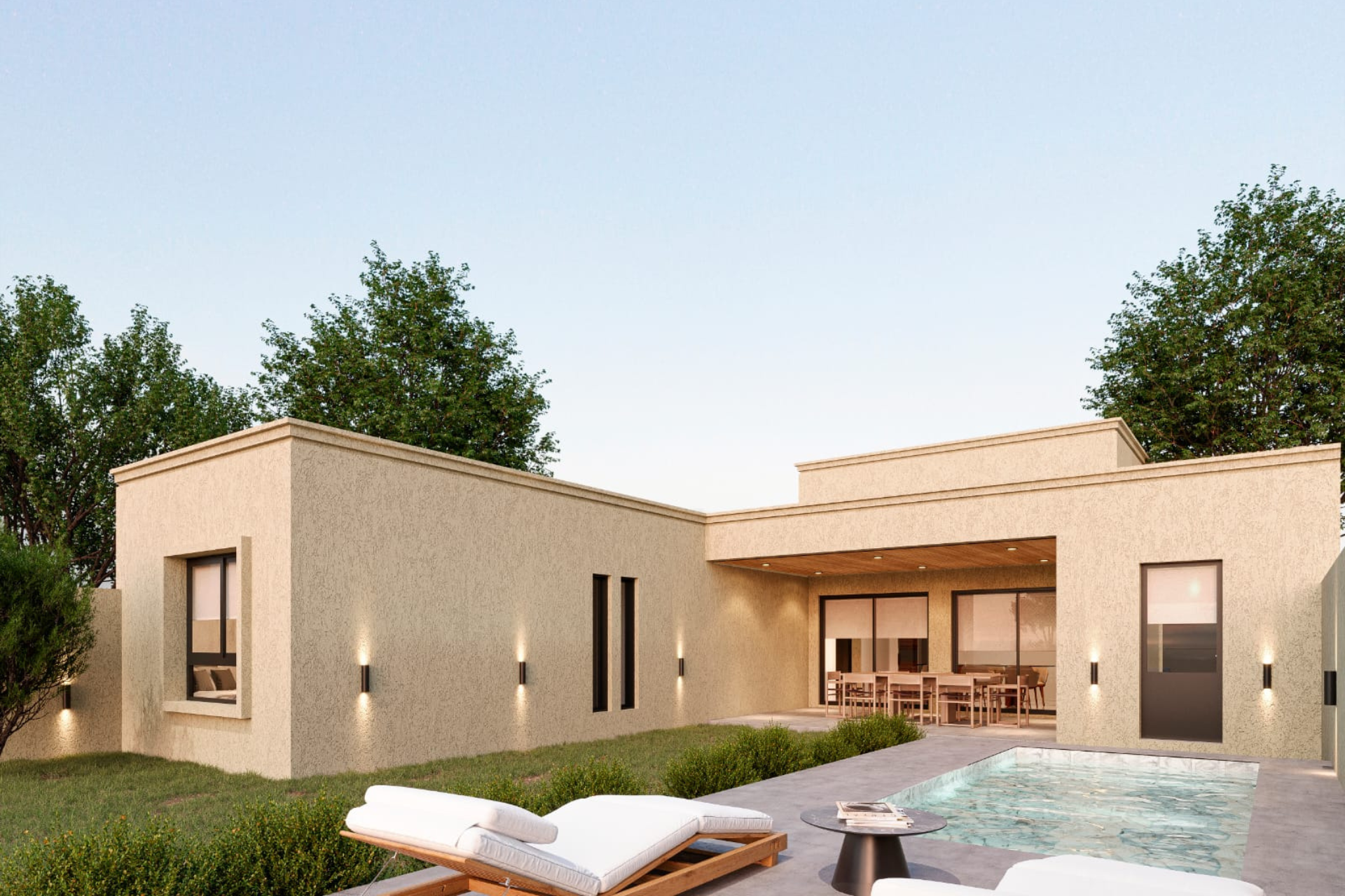 casa-minimalista-concret Amplio patio con naturaleza y piscina