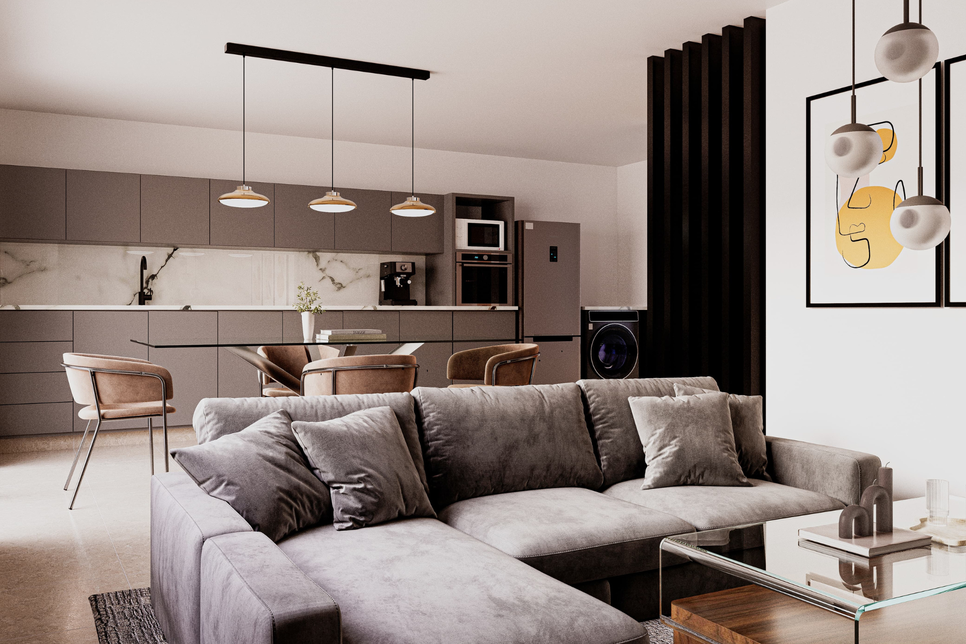 cocina-integrada-savona Cocina integrada con mobiliario moderno y detalles en madera.