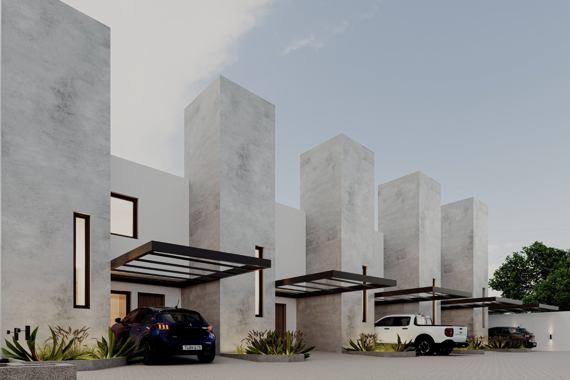 diseño-concret-housing Detalle de la iluminación arquitectónica en el exterior.