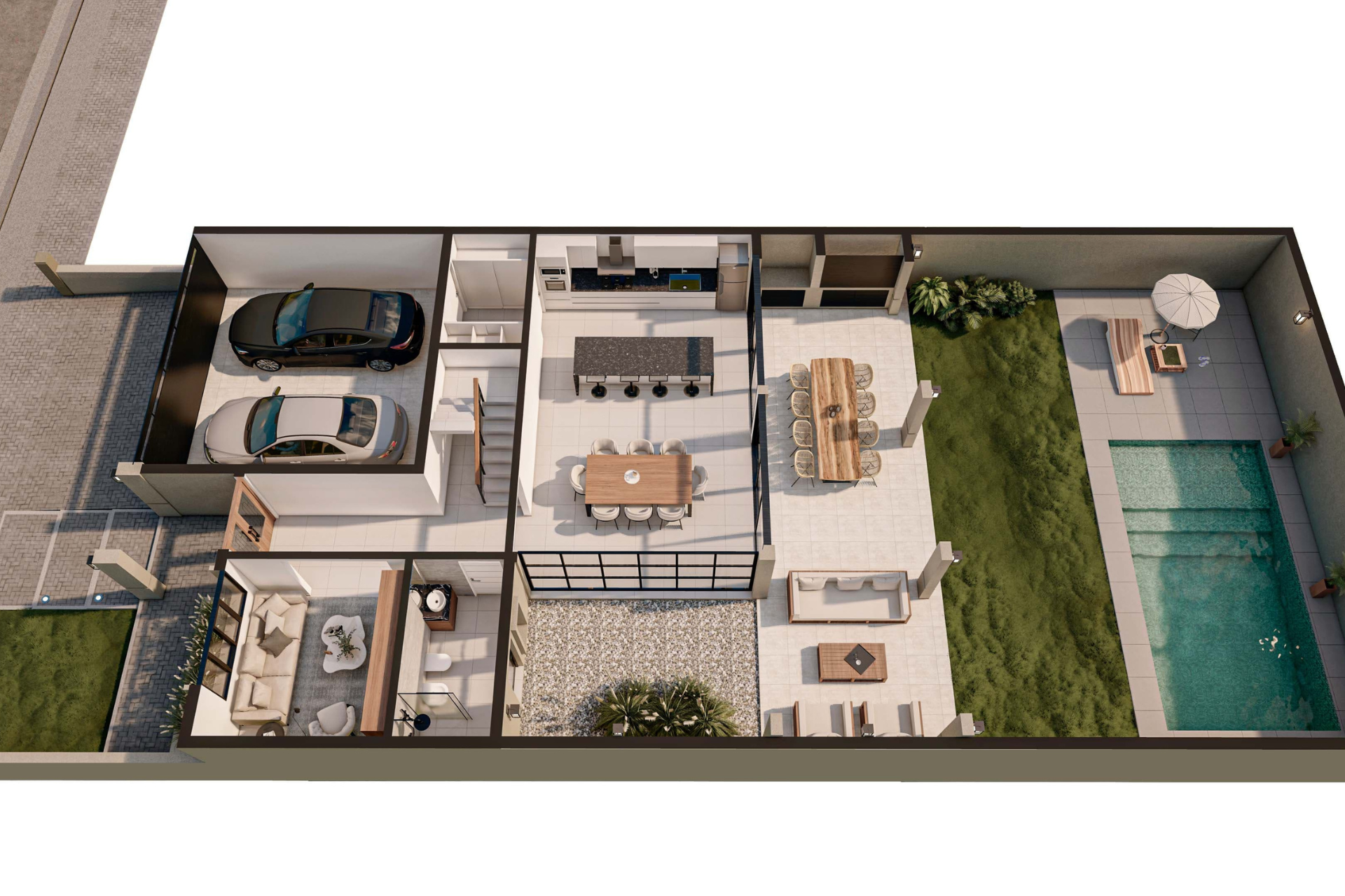 axo-minimalista-docta Render Axonométrico 1 - Planta Baja