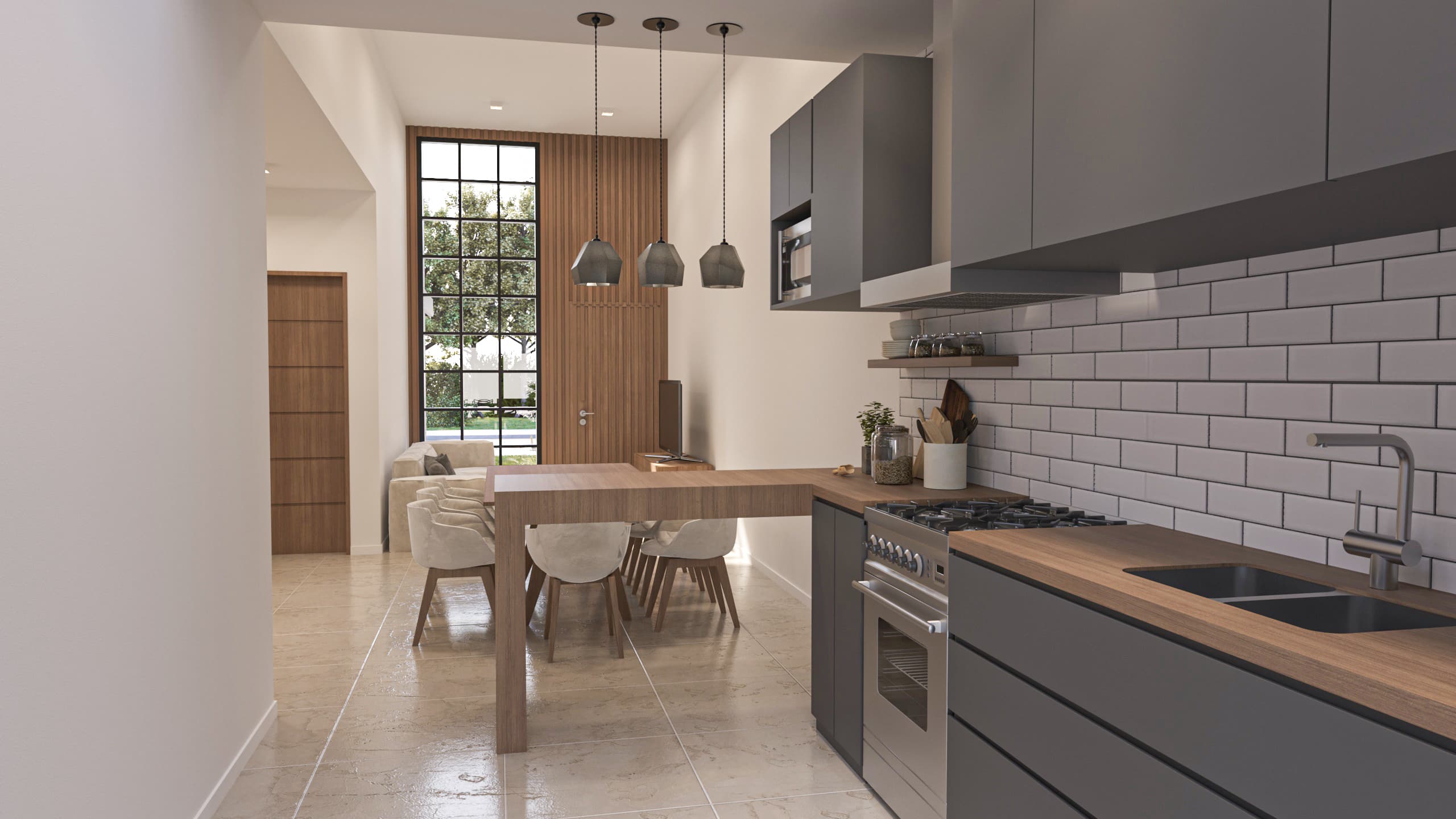 cocina-integrada-moderna Cocina moderna y funcional, integrada al salón-comedor, con muebles de calidad y un diseño que maximiza el espacio.