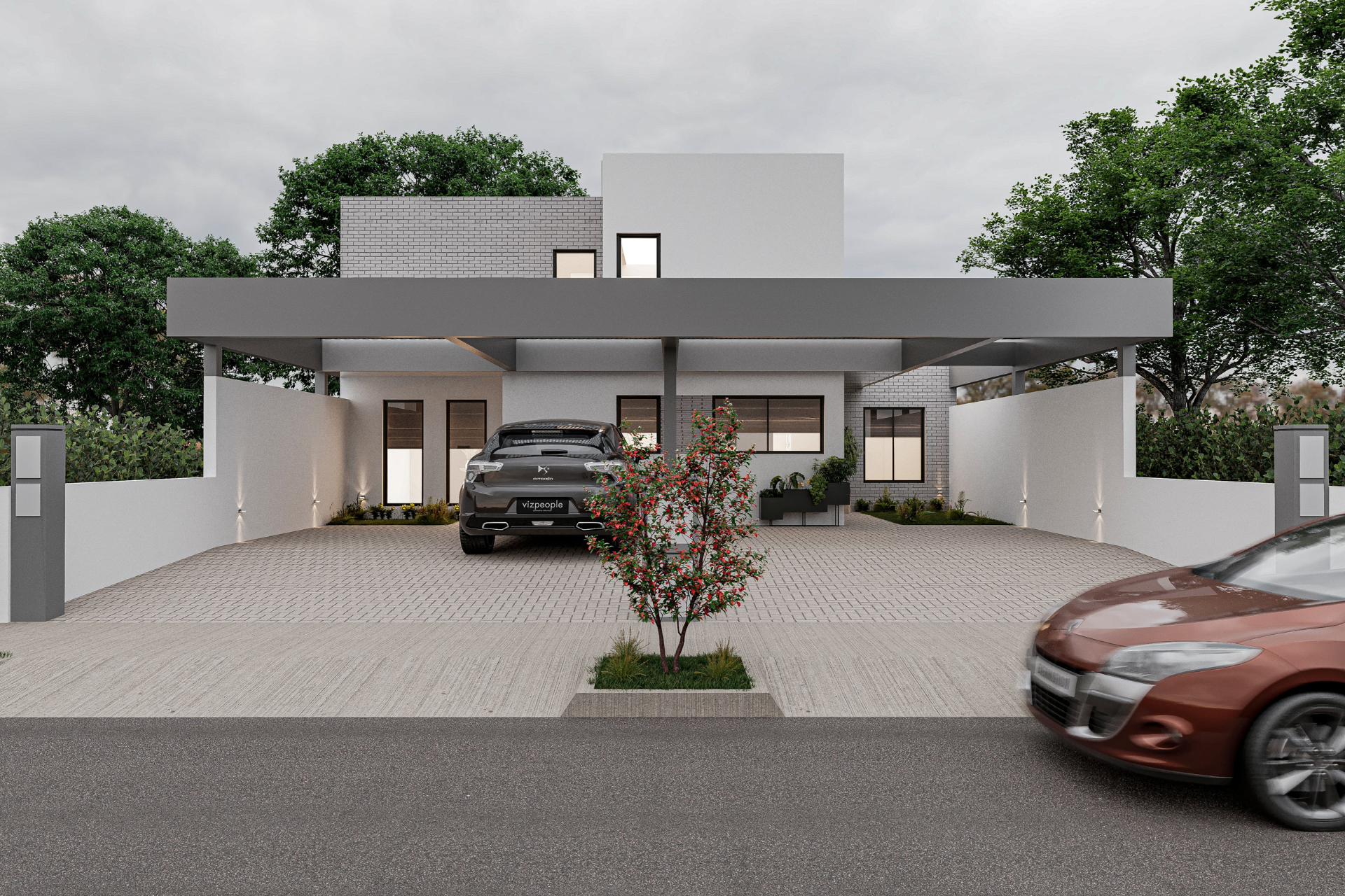 fachada-frontal-vivienda-docta Estética moderna con integración de espacios verdes