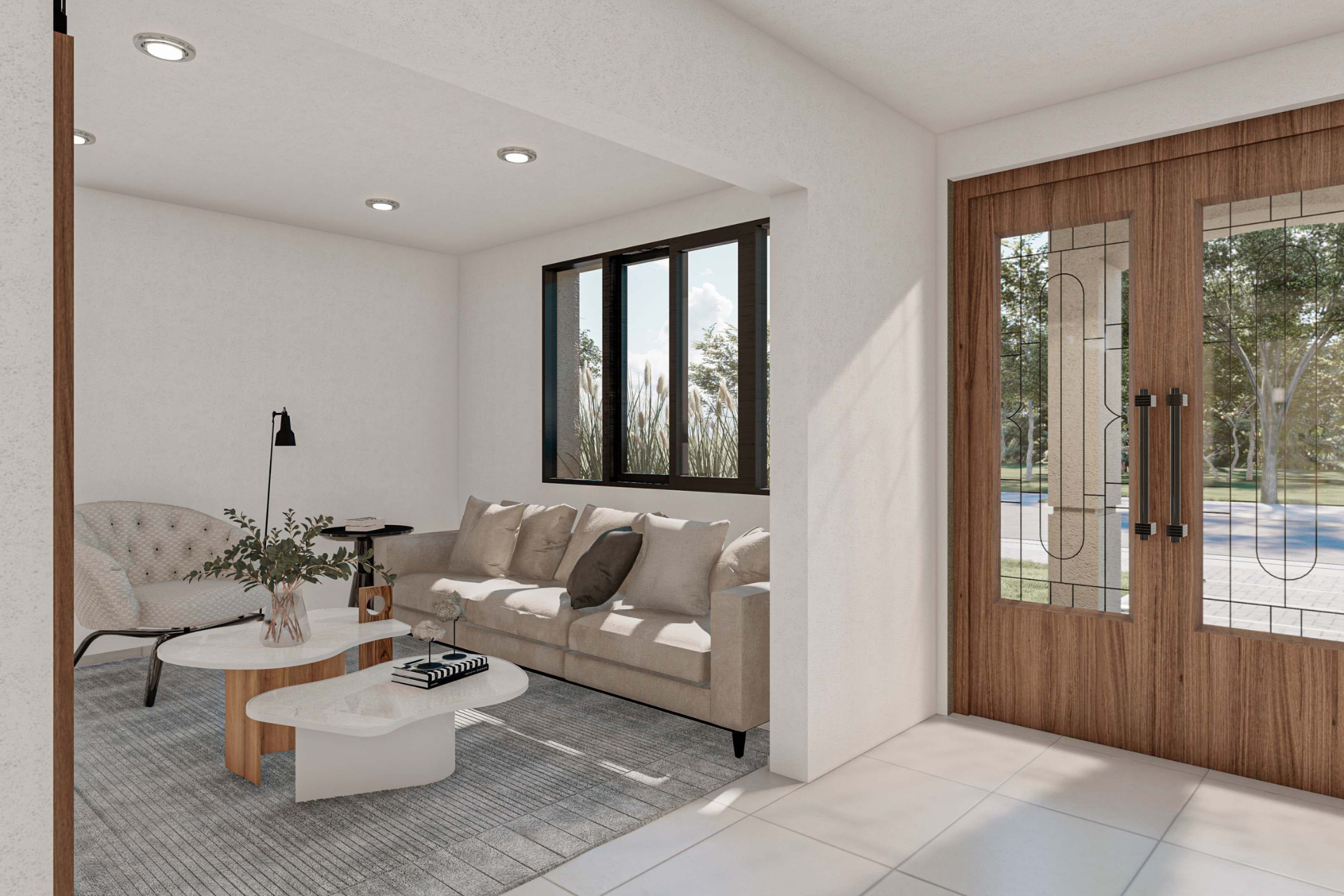 living-arquitectura-moderna El acceso a la vivienda destaca por su diseño limpio y armonioso