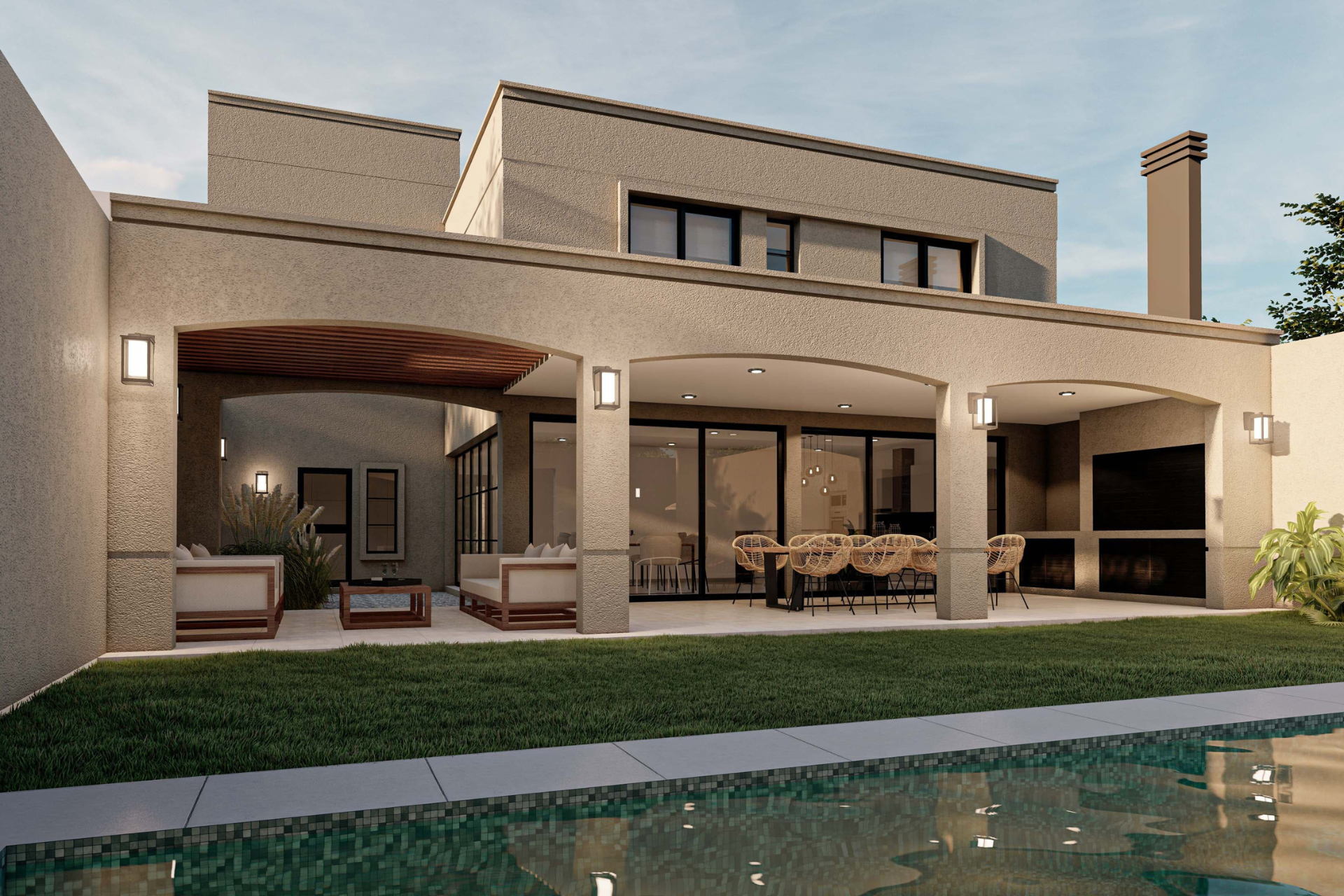 patio-casa-minimalista-docta Un punto de encuentro con vista al jardín.