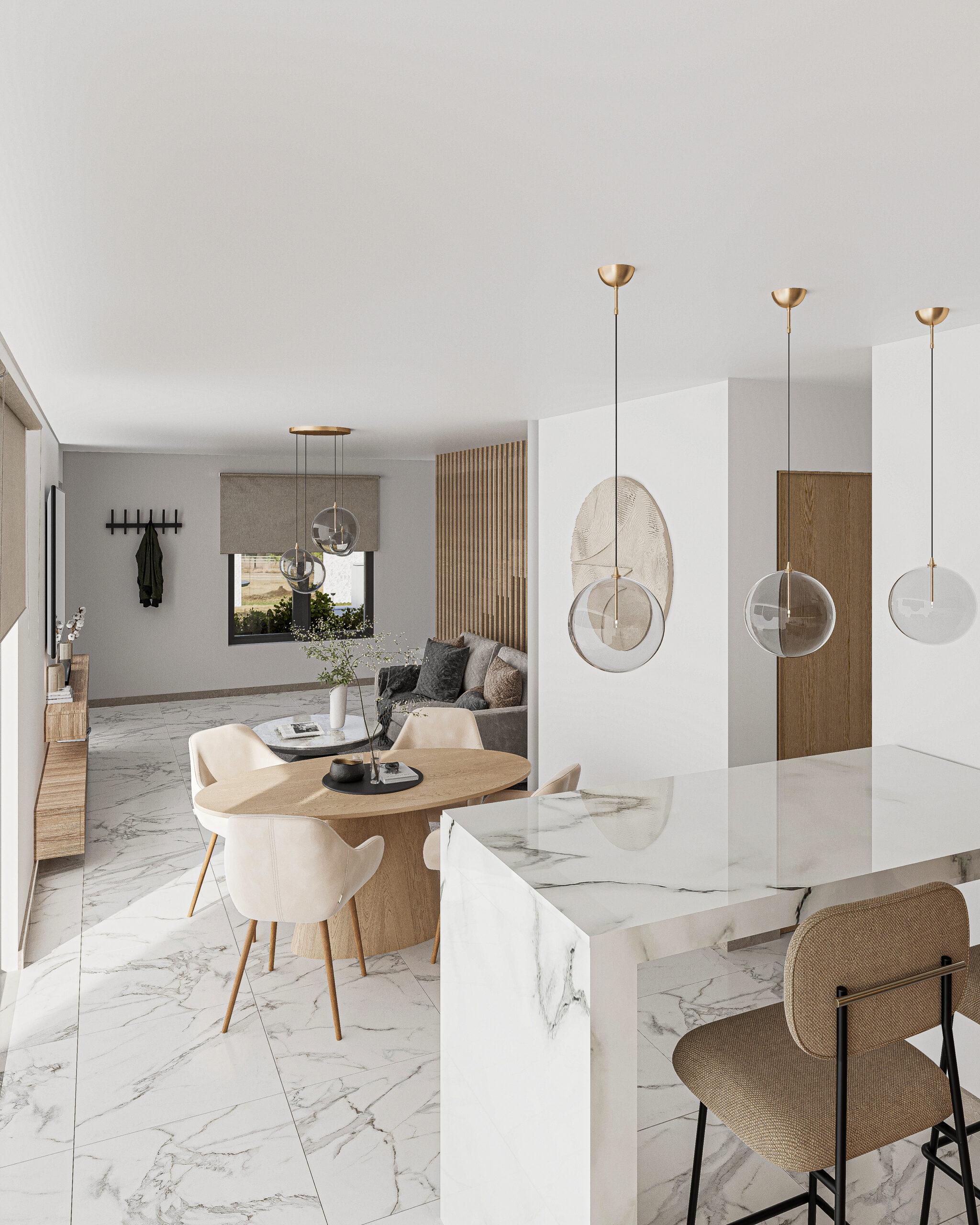 Cocina integrada – Proyecto LOCTA 2 Cocina moderna con isla de mármol y comedor integrado