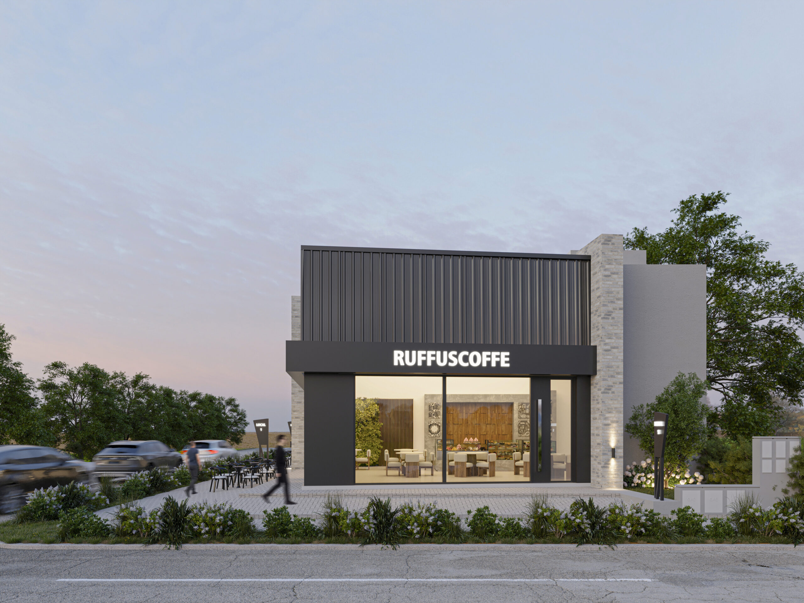 LOCTA3 4 + ESCALA HUMANA Locales comerciales en esquina con iluminación exterior y diseño moderno