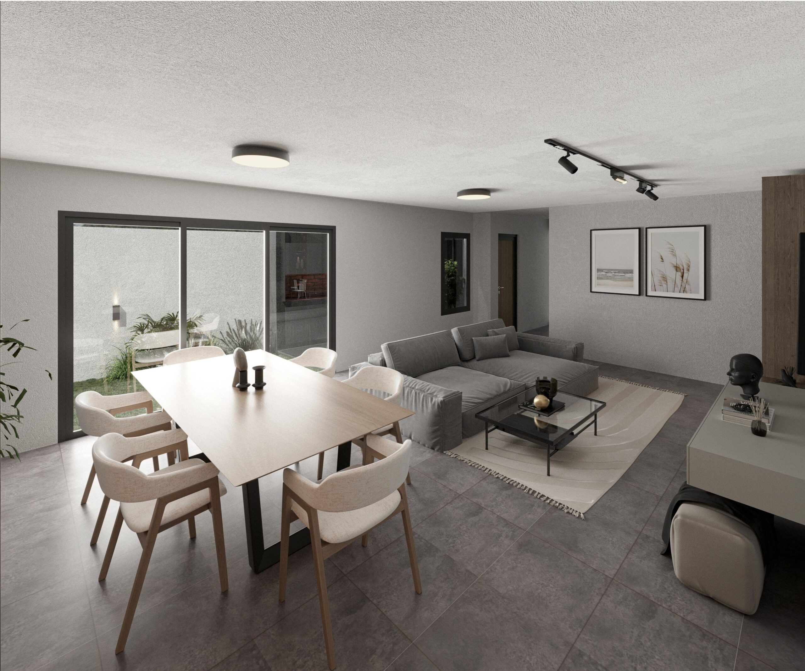 living-comedor-casa-docta Comedor con vista al patio en casa de una planta en Docta, Córdoba