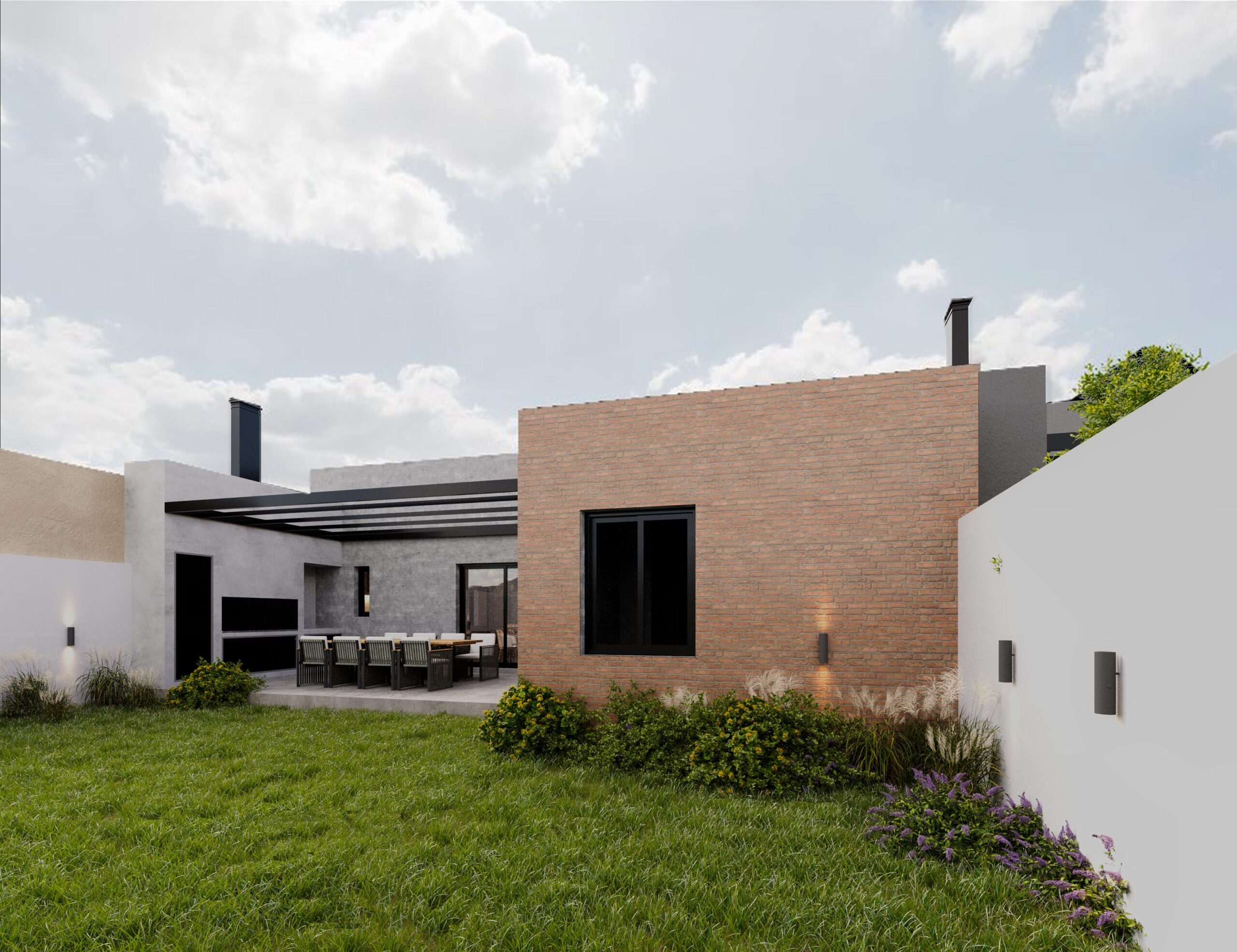 BRUYA 2 (3) Galería con asador y patio verde en vivienda unifamiliar - Proyecto Bruya