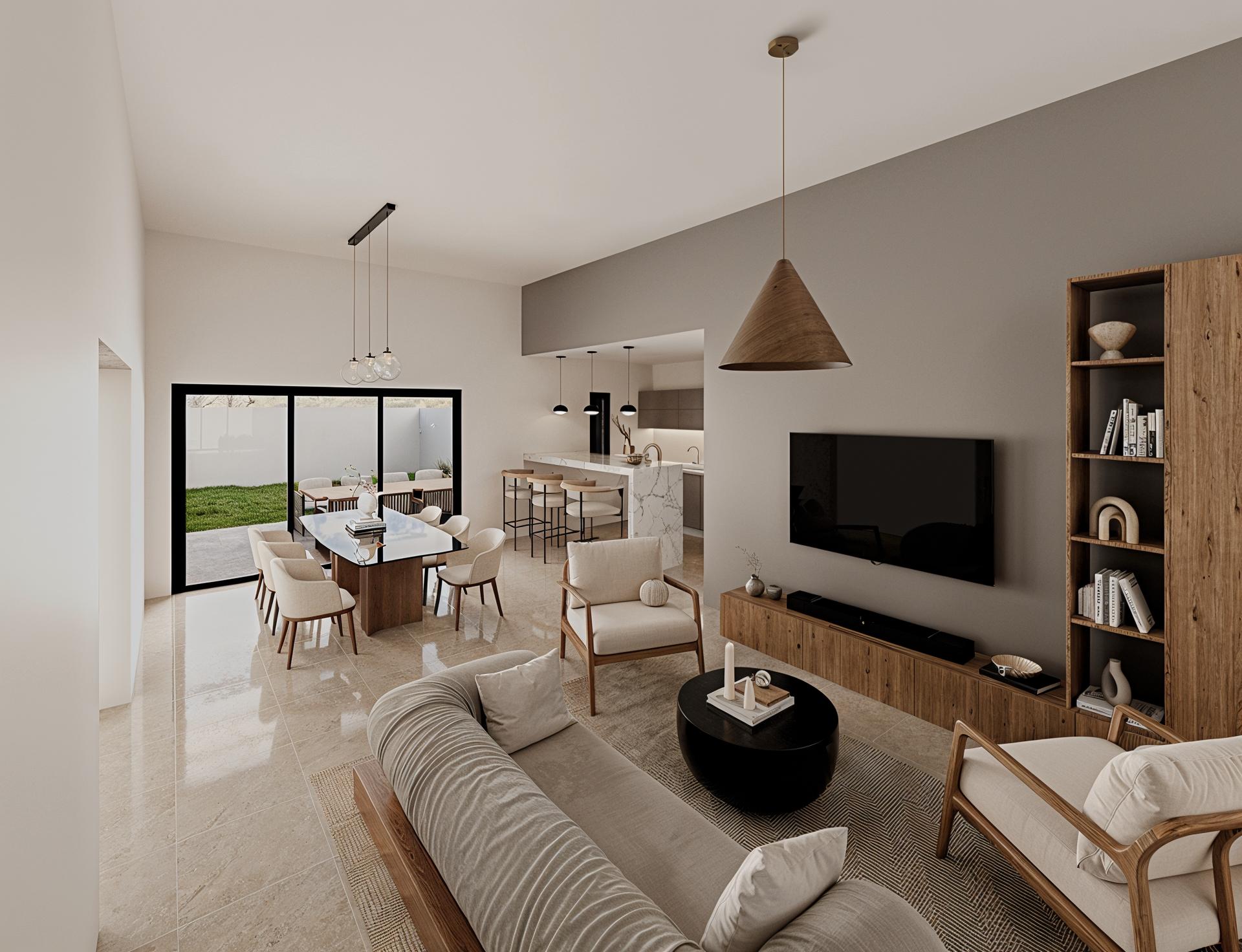 BRUYA 2 (4) Living-comedor con cocina semi integrada y salida al patio - Proyecto Bruya