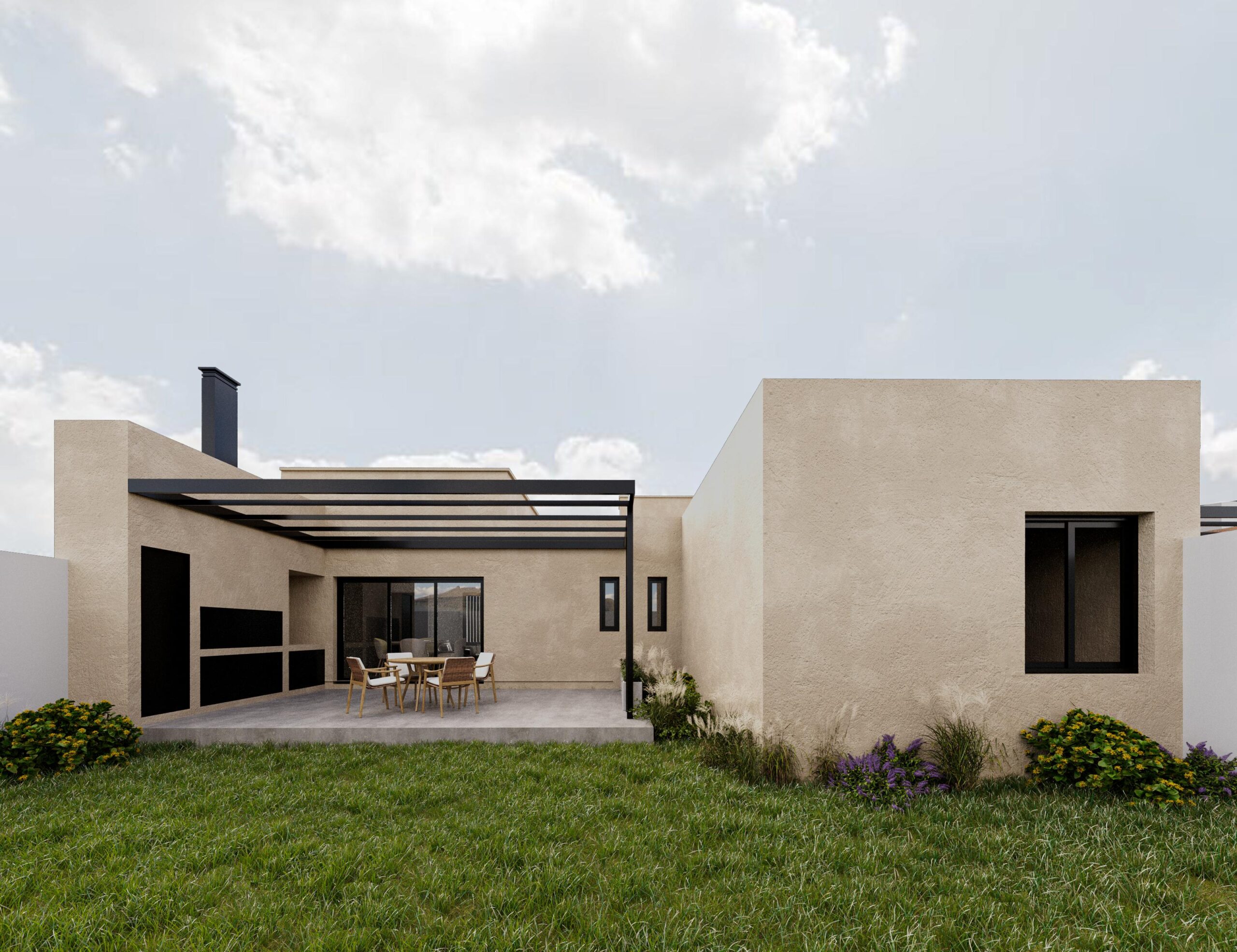 BRUYA 3 (4) Galería con parrilla y patio verde en vivienda unifamiliar - Proyecto Bruya