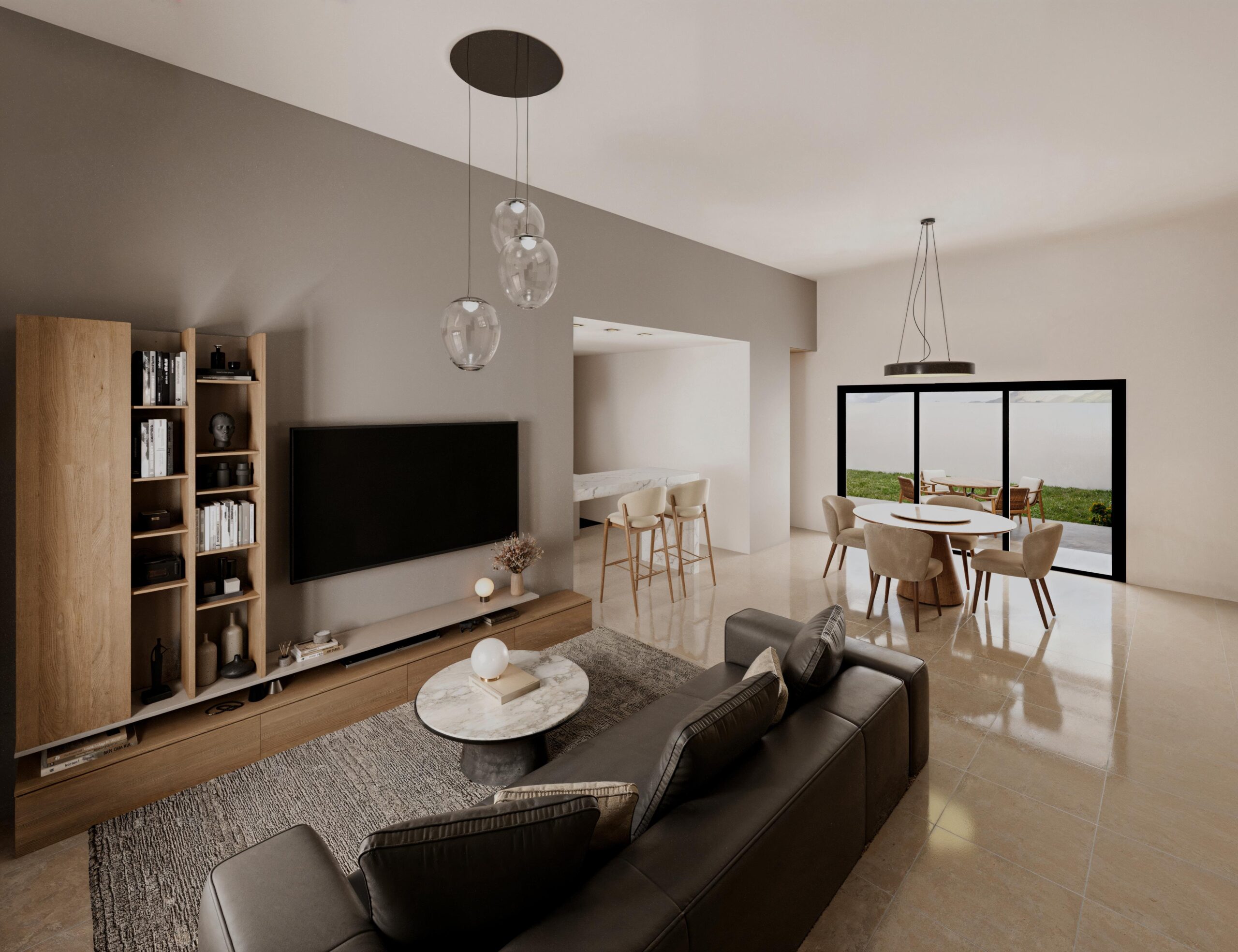 BRUYA 3 (5) Estar-comedor con altura y media y salida al jardín - Vivienda Bruya 3