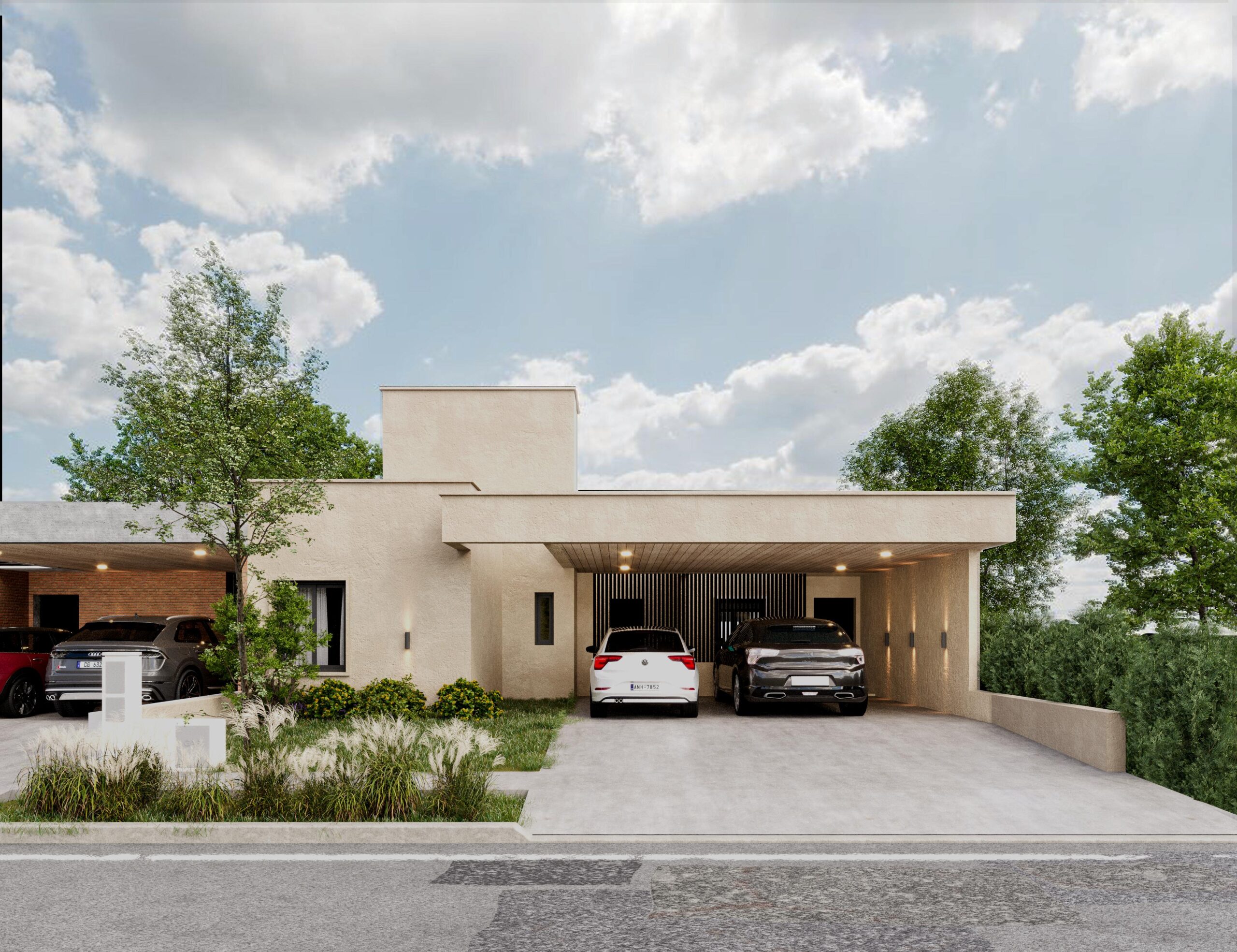 BRUYA 3 Fachada moderna con cochera doble en vivienda unifamiliar - Proyecto Bruya 3 en Barrio Docta