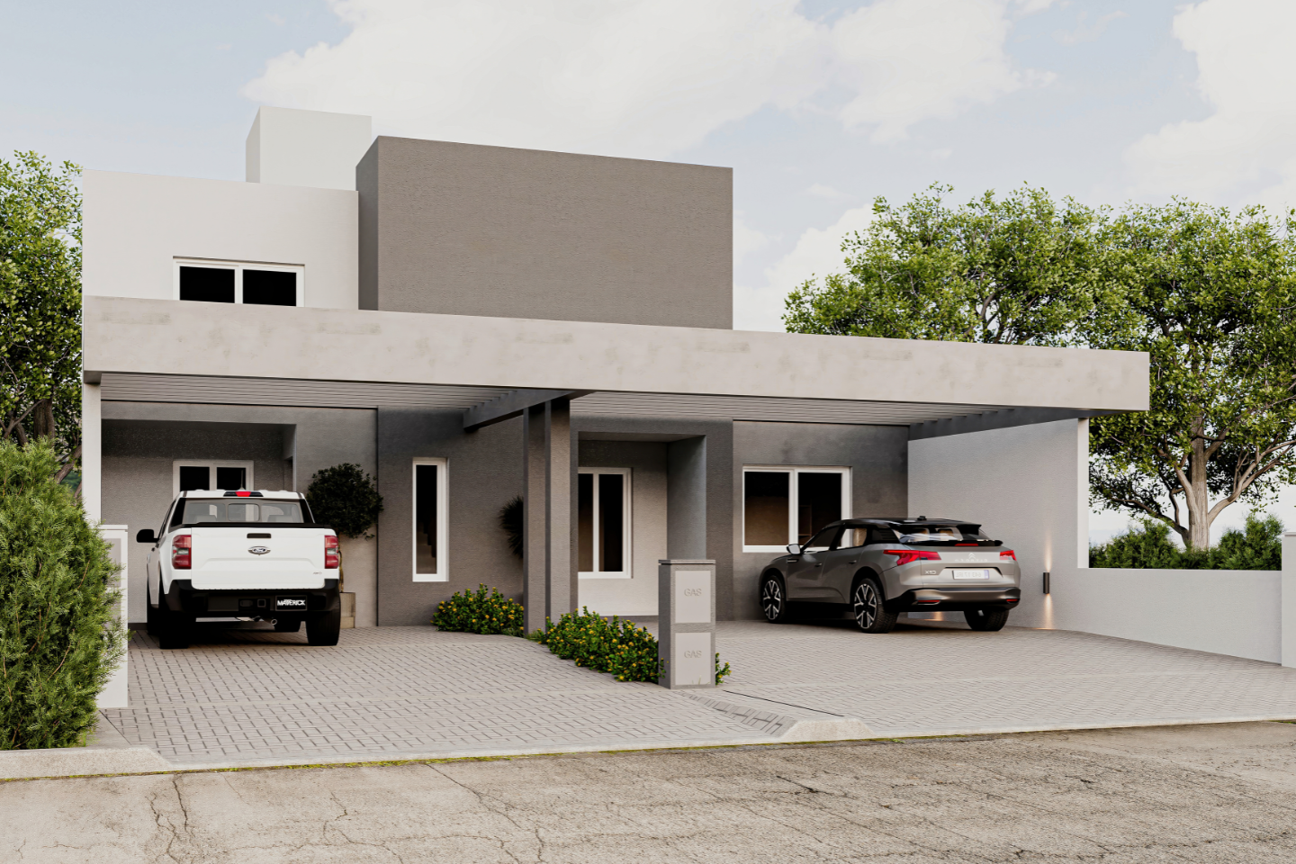 cocta-16-2 Fachada lateral en perspectiva de viviendas dúplex - Proyecto Cocta 16 en Barrio Docta