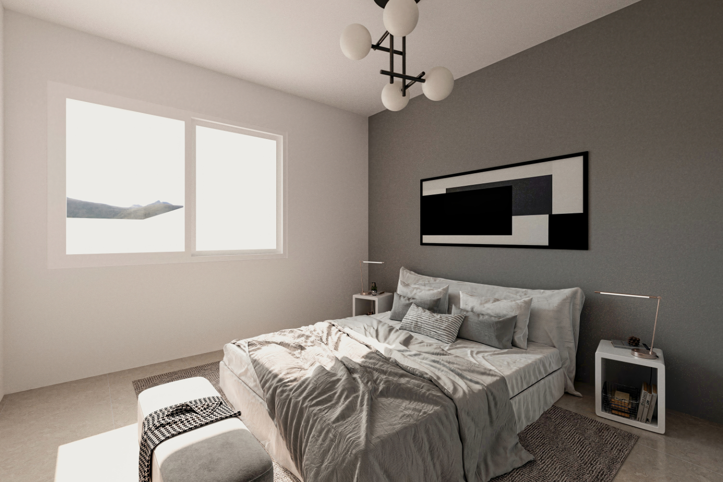 cocta-16-5 Dormitorio principal con diseño minimalista y luz natural - Viviendas dúplex Cocta 16