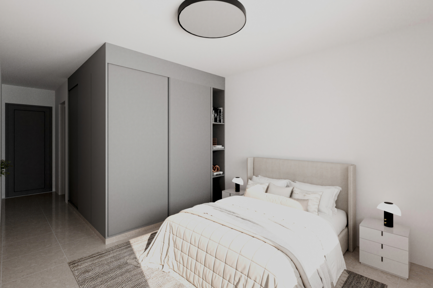 cocta-16-6 Dormitorio con placard empotrado y diseño minimalista - Vivienda dúplex Cocta 16