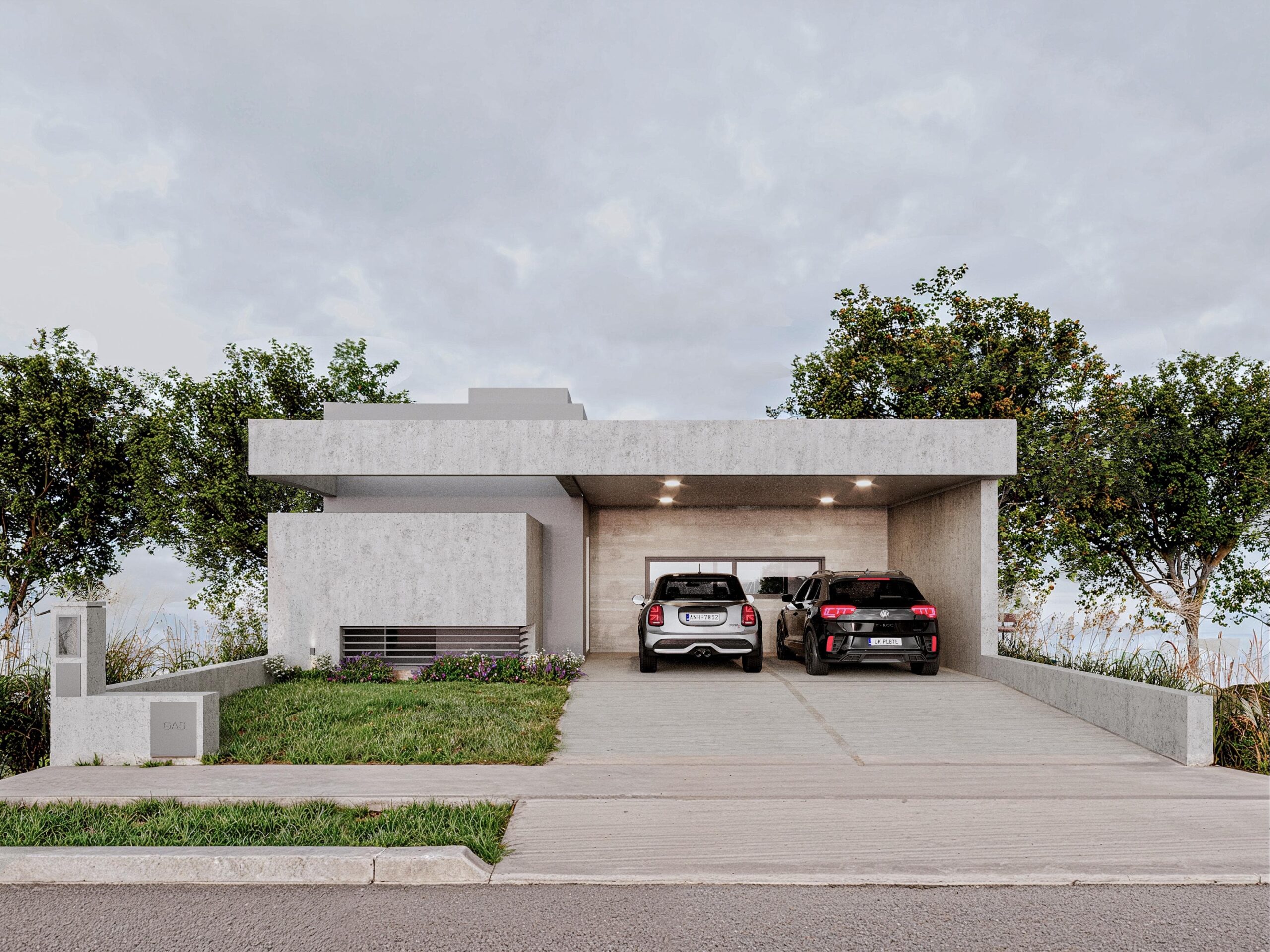 fachada-rozio-docta Fachada moderna con cochera doble en vivienda unifamiliar - Proyecto Rozio