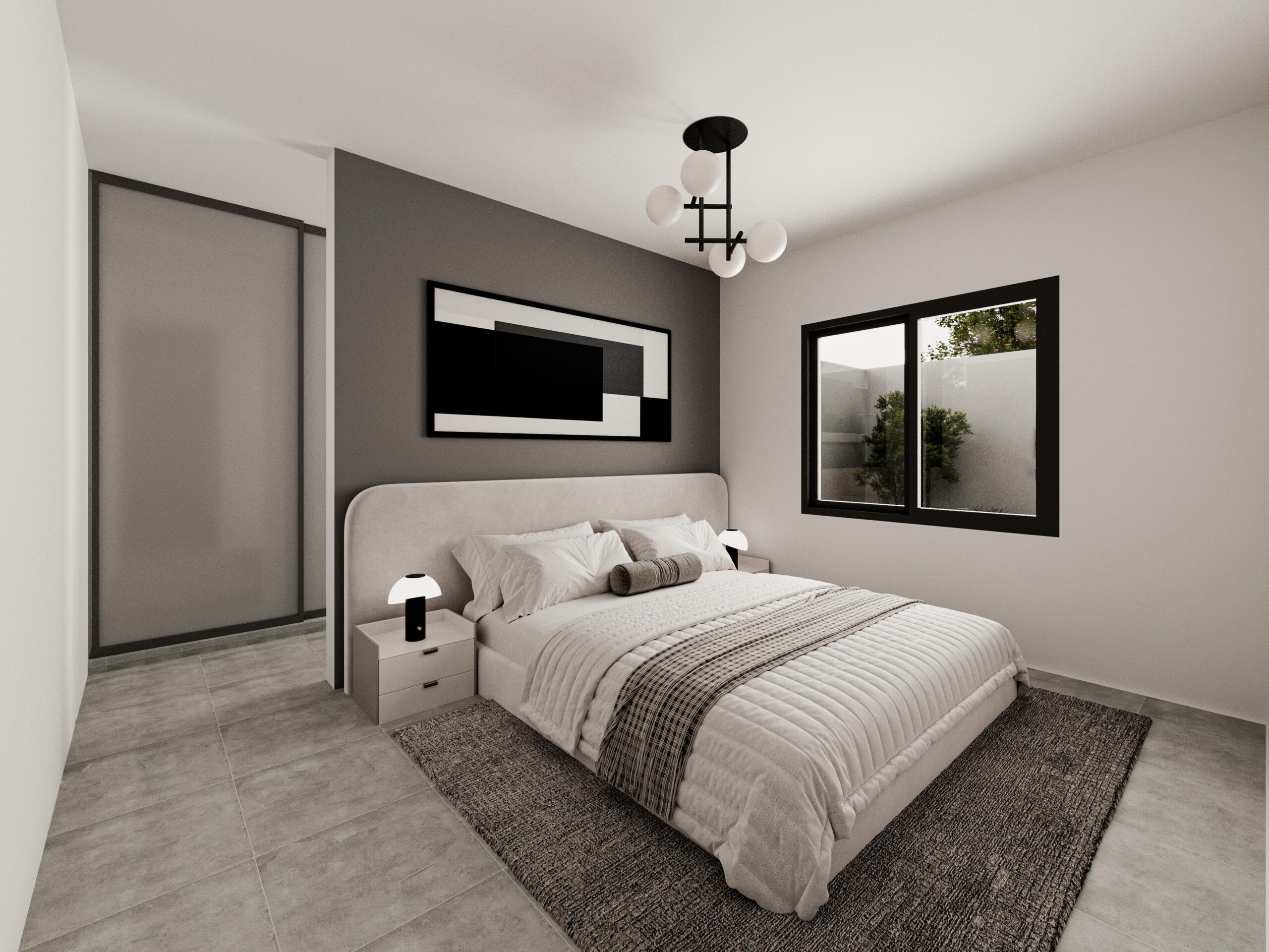 rozio-dormitorio-docta Dormitorio principal con diseño minimalista y ventanal al patio - Proyecto Rozio