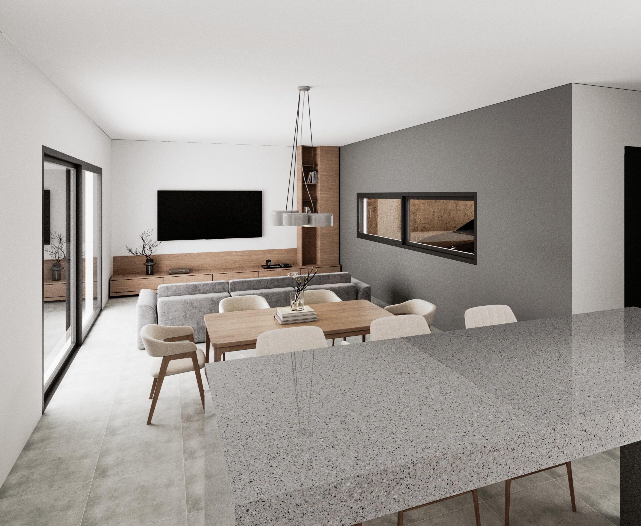 salon-comedor-rozio Cocina semi integrada con comedor y estar - Proyecto Rozio