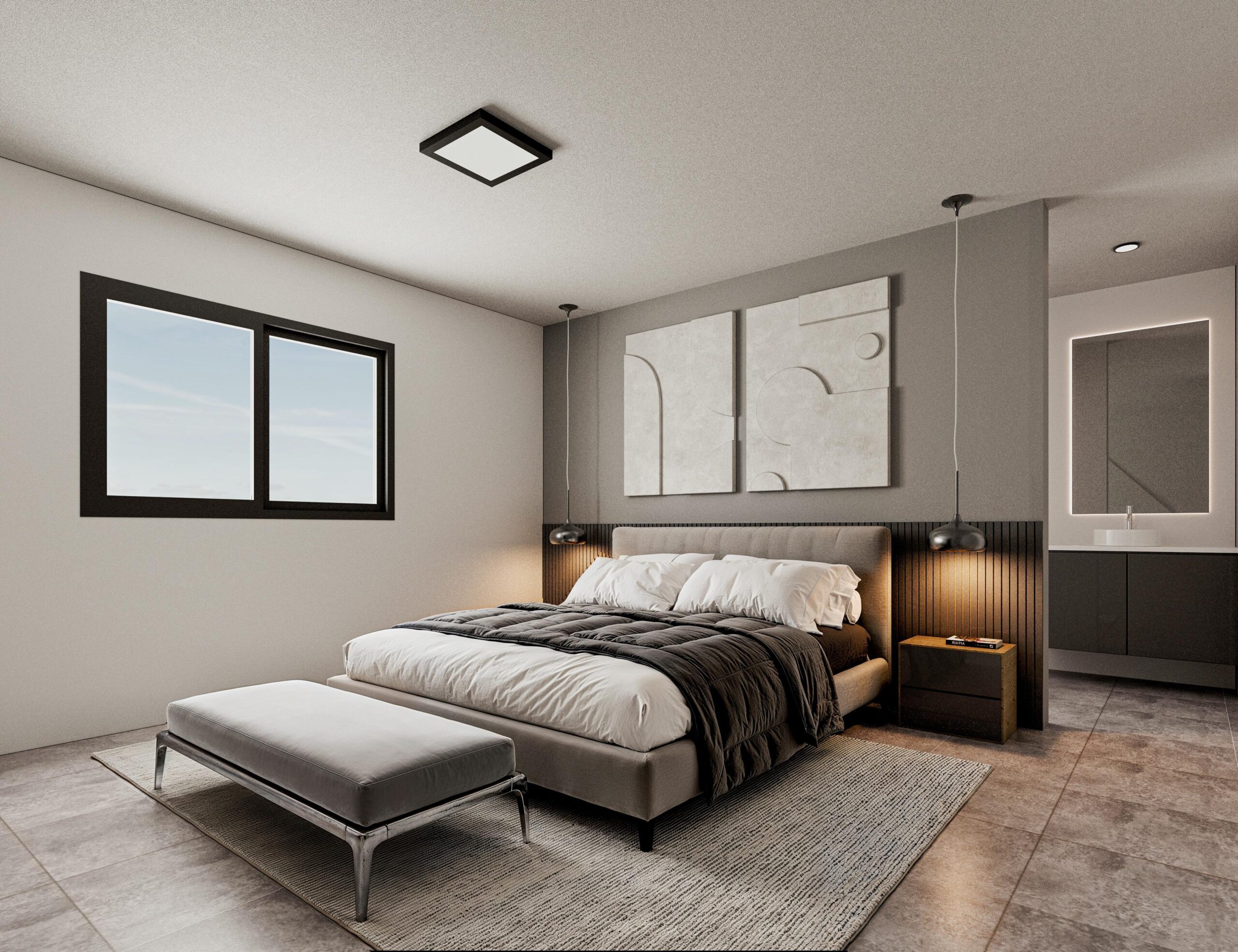 cocta17-dormitorio-principal Dormitorio principal de dúplex en Cocta 17 en Docta, diseño minimalista y luminoso.