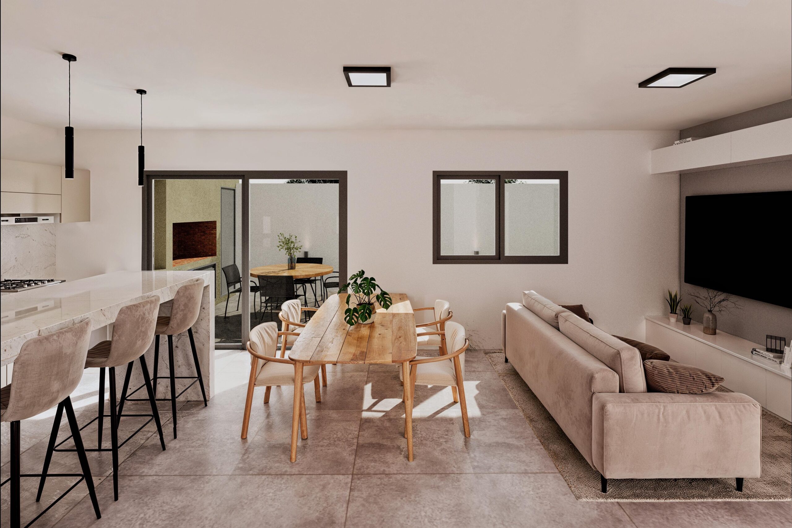 cocta17-estar-comedor-cocina2 Interior de dúplex Cocta 17 en Docta con cocina y estar comedor.