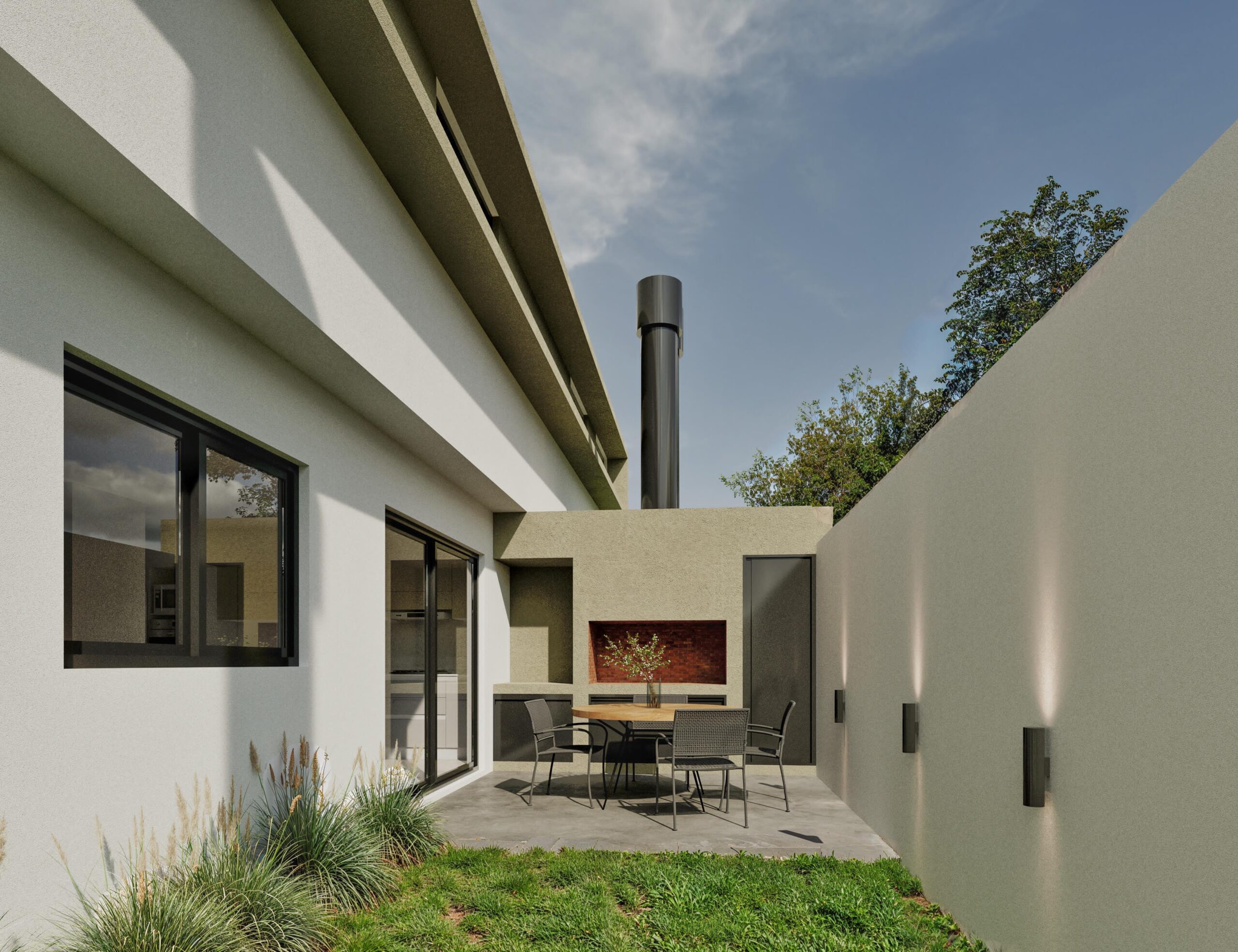 cocta17-patio-asador Patio trasero con asador en las viviendas de Cocta 17.